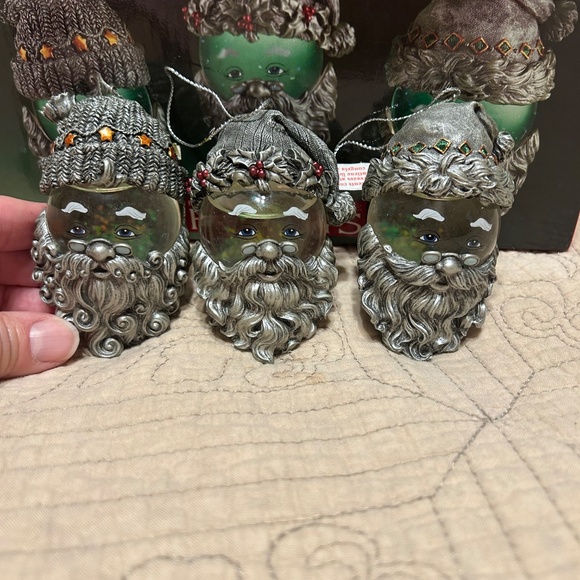 Vintage Home For The Holidays Water Globe Pewter Santa Ornaments. - Picture 2 of 5